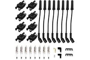 HAYIAUTO Set of 8 UF413 Square Ignition Coils Pack & Spark Plugs & Wires Set Fit for Chevy Silverado for GMC Envoy Sierra Yukon for Cadillac Escalade CTS Savana 4.8L 5.3L 6.0L V8 12611424, 12570616