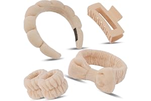 Canitor Spa Headband Wristband Set with Hair Clips Skincare Headbands for Washing Face Skin Care Puffy Makeup Headband Wrist Bands Preppy Teen Girl Gifts Cute Trendy Stuff Hair Accessories for Women