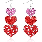 Mintolex Heart Earrings for Women Acrylic Glitter Red Pink Long Drop Earring Multi Hearts Love Earrings Jewelry for Valentine's Day