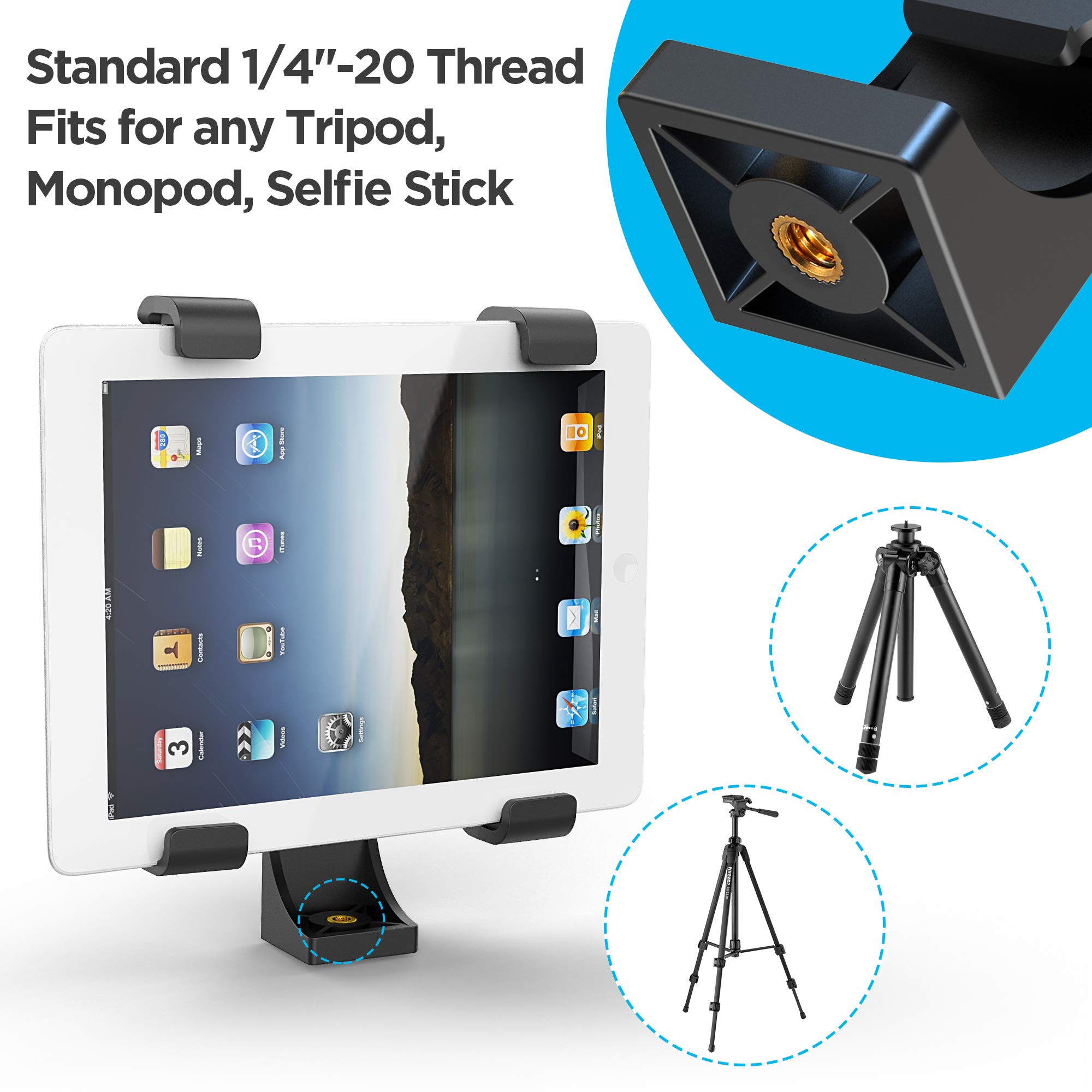 IPOW iPad Tripod Mount Adapter Universal Tablet Clamp Holder Fits Ipad