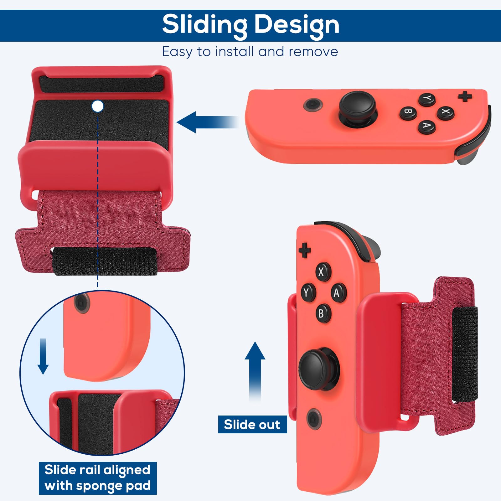 Auarte 2 Pack Wrist Band for Nintendo Switch Dance Games, Adjustable Wrist Strap for Just Dance 2025, 2024, 2023, 2022, 2021, 2020,Unlimited ＆ Zumba, Switch Accessories for Switch/OLED Joycon,Red Blue