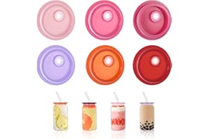 MAAHONGH 6 Pcs Acrylic Lids for 16 Oz Glass Cups, Candy Color Can Straw Lids for Glass Cups Acrylic Replacement Reusable 16oz for 2.36 inch/60 mm Internal Diameter Iced Coffee Cup Beer Can Soda Milk Tea Juice