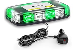 WINECO Green White 72LED Roof Top Strobe Lights, High Visibility Emergency Safety Warning LED Mini Strobe Light bar with Magnetic for 12-24V Snow Plow, Trucks, Construction Vehicles