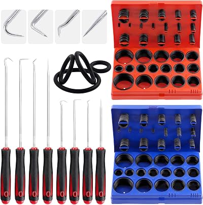 GLARKS 834Pcs O-Ring Assortment Kit Metric SAE Rubber Seals Gaskets Picks Hooks