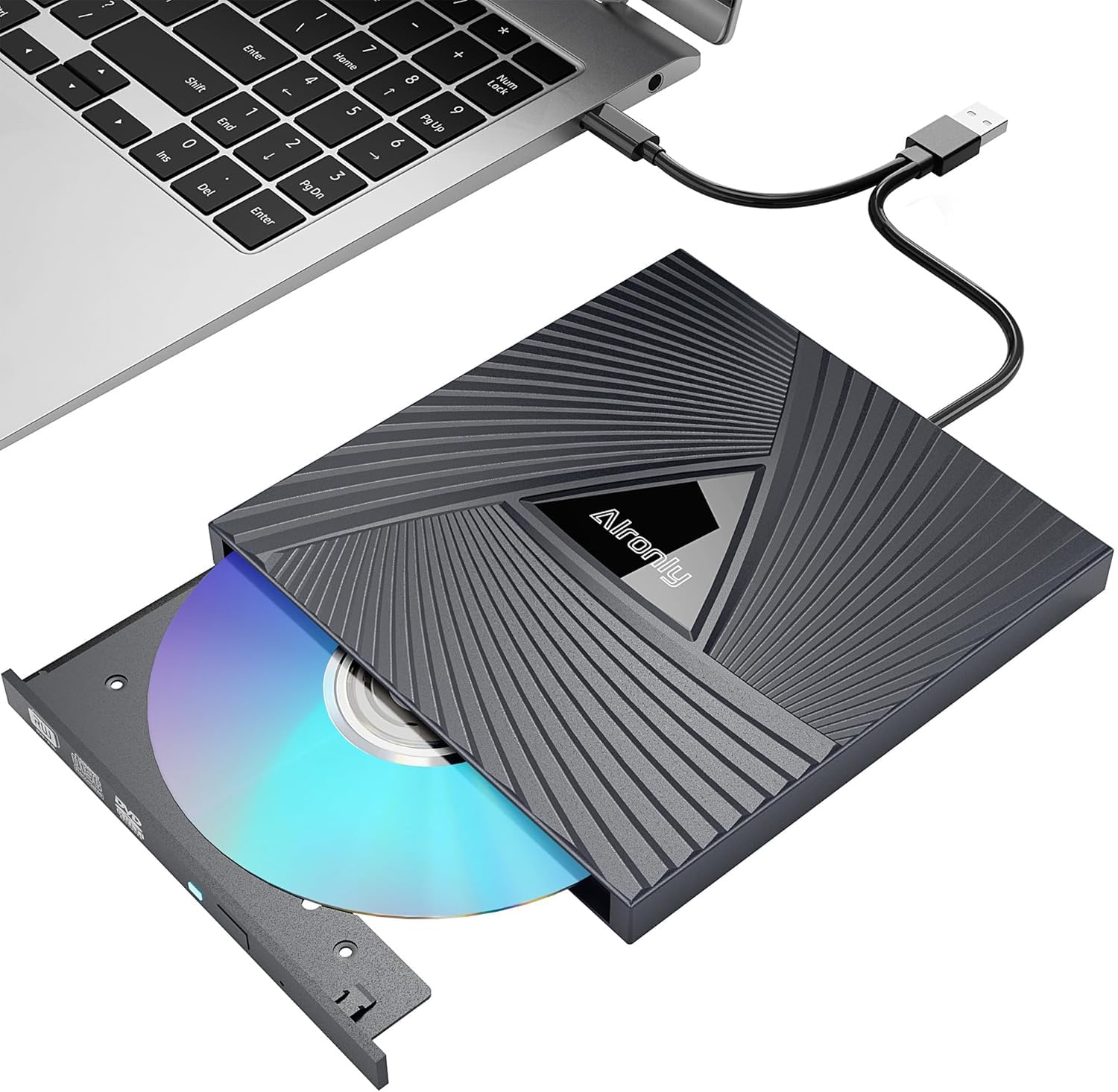 Photo 1 of Alronly External CD/DVD Drive for Laptop/PC, USB 3.0 Type-C Portable Player for Computer CD DVD +/-RW Disk Drive CD Burner Writer Reader Compatible with Desktop Windows Apple (Functional Interface)