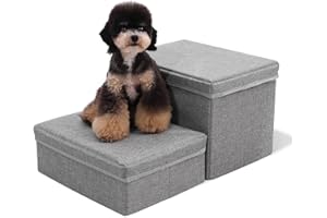 RYPETMIA Foldable Dog Stairs/Steps 2-Tier Pet Steps Storage and Adjustable Steps for Small Medium Dogs Pet Steps Storage Stepper for High Beds Sofa Pet Dog Cat (2 Step-Light Grey)