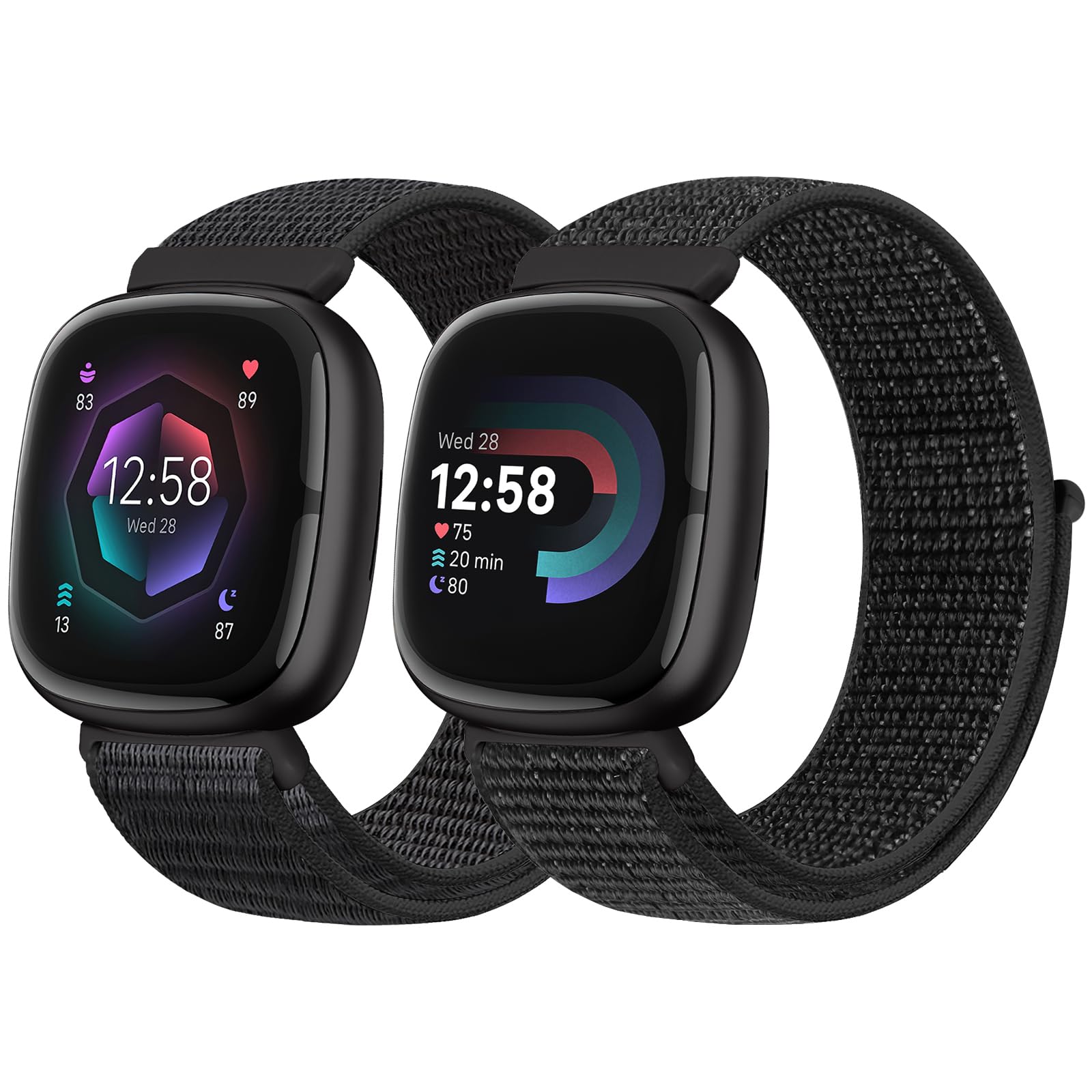 Runostrich Nylon Loop Straps Compatible with Fitbit Versa 4/Sense 2/Versa 3/Sense, Soft Breathable Sport Adjustable Replacement Band Women Man Wristband Accessories