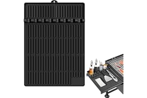 RYNAPAC Silicone Grill Mat Compatible with Blackstone - Griddle Accessories for Outdoor Grill, 16" x 11.5" Large Size Griddle Tools Mat with Drip Pad (Food-Grade, Black)