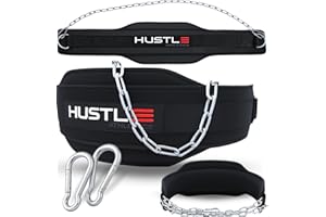 Hustle Athletics Dip Belt For Weightlifting - Weighted Pull Up and Squat With Ergonomic Padding & Heavy Duty Steel Chain - For Pullups, Dips & Squats For Men And Women