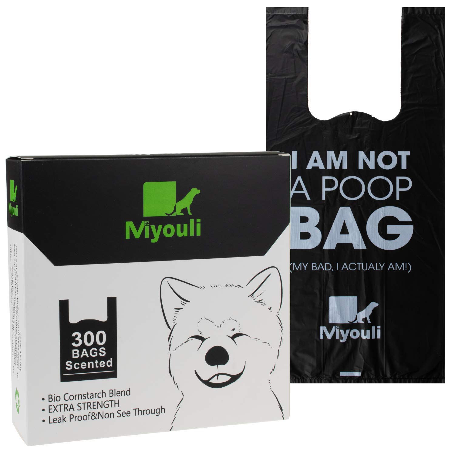 Photo 1 of Miyouli 300 Counts Extra Thick Black Pet Poop Waste Bags With Handles for Dogs Ocean Wind-Scented