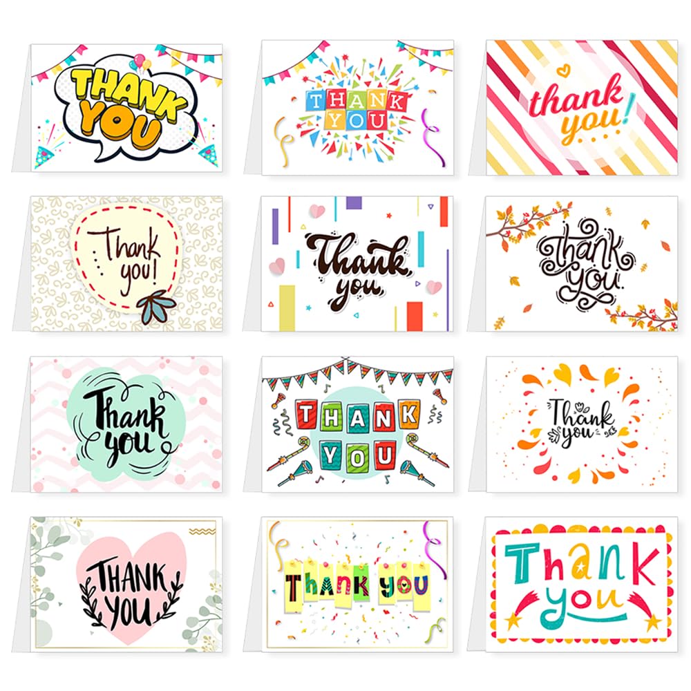 Papa Prints Pack of 12 Thank You Cards Multipack with Envelopes (105 x 149 mm) Greeting Cards Thank You Notes for Kids Birthdays