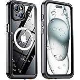 Temdan Magnetic for iPhone 15 Case Waterproof, [Built-in Screen Protector][IP68 Underwater][15FT Military Dropproof][Dustproof][Real 360] Full Body Shockproof Protective Phone Case 6.1'' - Black/Clear