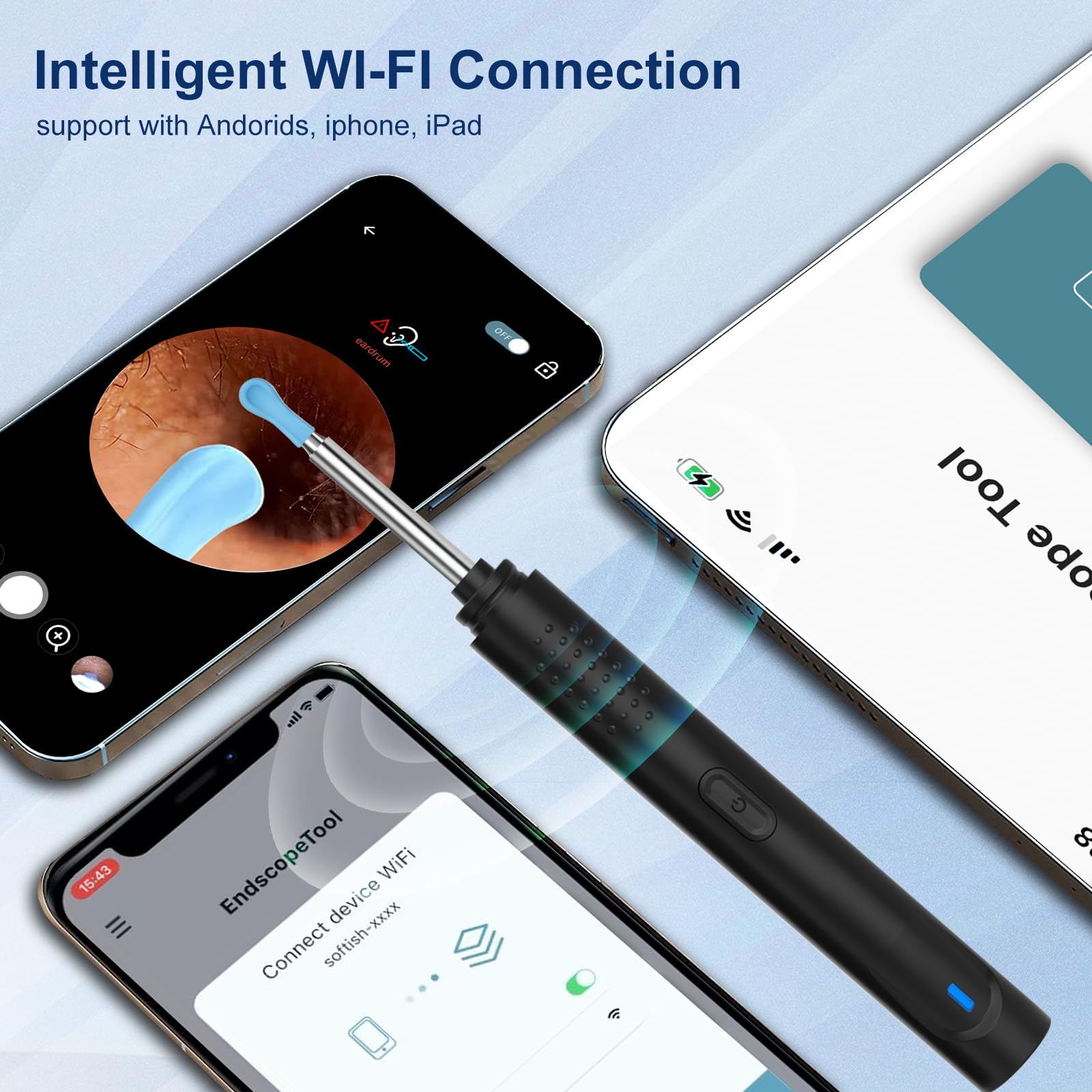 Ear Wax Removal, Ear Cleaner with Camera with 1296P, Earwax Removal kit with 9 Ear Pickand 8 Traditional Tools, Built-in WiFi lP67 Waterproof, Ear Cleaning Kit foriPhone,iPad,Android (Black)