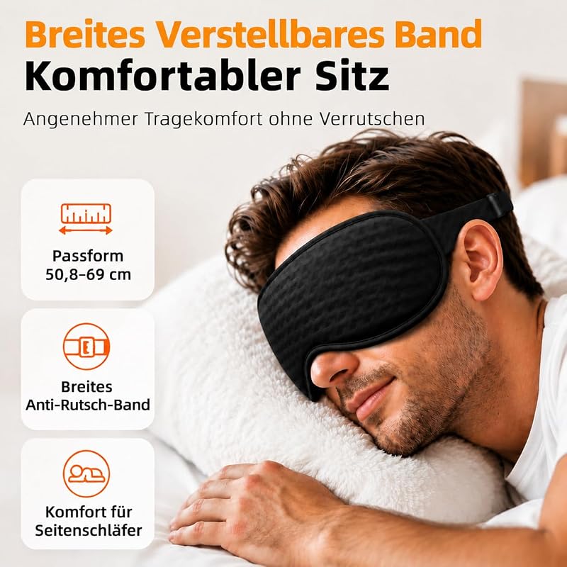 3D Schlafmaske mit Gewicht für Frauen & Herren, Lichtblockierend, Schwarz