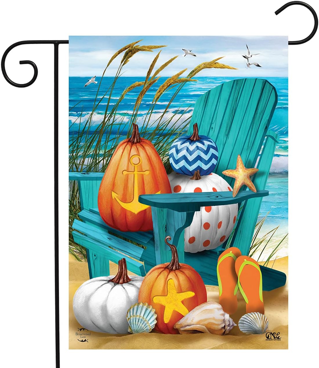 Flags - Fall At The Beach Garden Flag Autumn Nautical Pumpkins 12.5