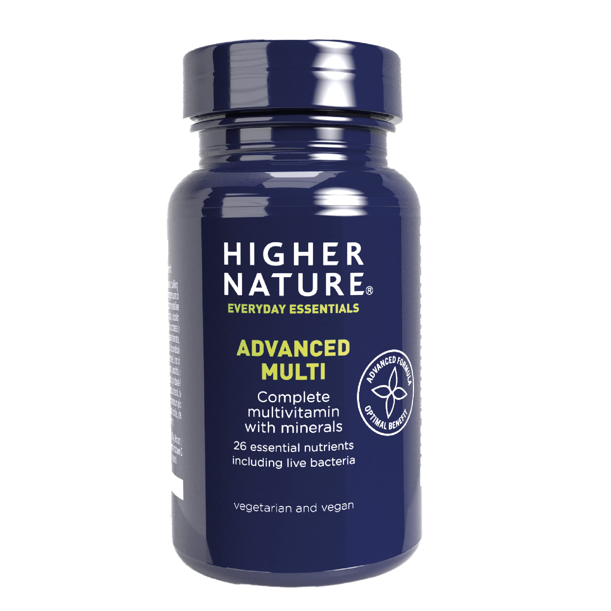 Higher Nature - Advanced Multi - Multi Vitamins Supplements - 26 Essential Vitamins, Minerals & Live Bacteria - Vegan Multivitamin - 90 Tablets