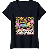 Womens Cinco de Mayo Day of The Dead Dia De Los Muertos Sugar Skull V-Neck T-Shirt