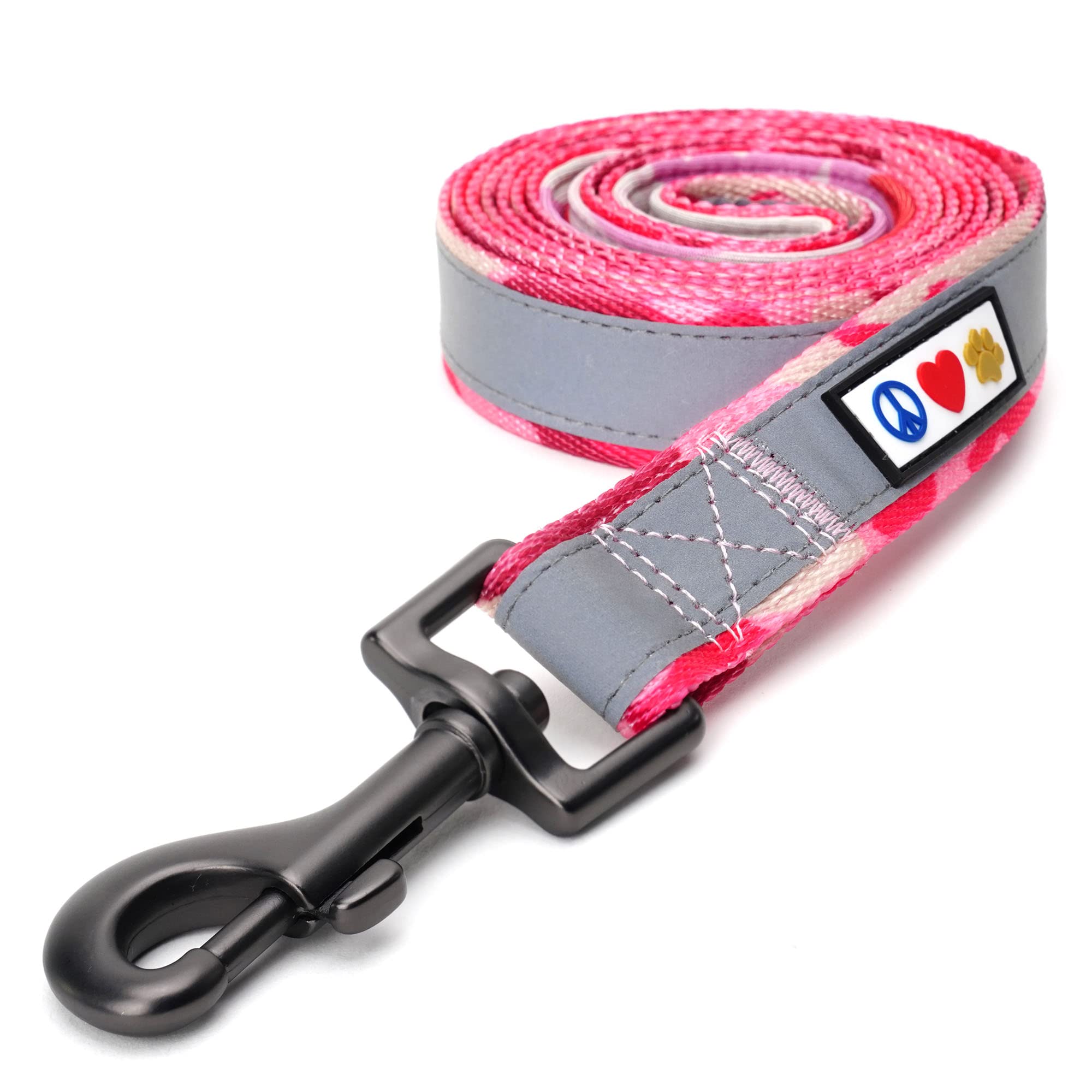 Pawtitas 1.8 M Reflective Dog Lead Comfortable Padded Handle | Puppy Dog Double Handle Reflective Lead | Reflective Short Dog Lead for Training | Hands Free Running Dog Lead - XS/S Camo Pink Lead