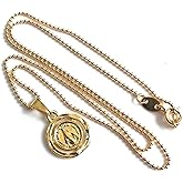 Small Miraculous Medal Coin 18K Gold Plated 17 Inches Ball Chain