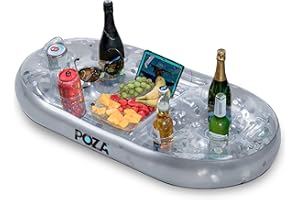 POZA Inflatable Gold Floating Cooler - Luxurious Drink Holder Filled with Sparkly Confetti, Premium Party Float with 8 Holders, Serving Bar for Beach, Lake, Hot Tub, Jacuzzi and Pool - 39x23 Inches