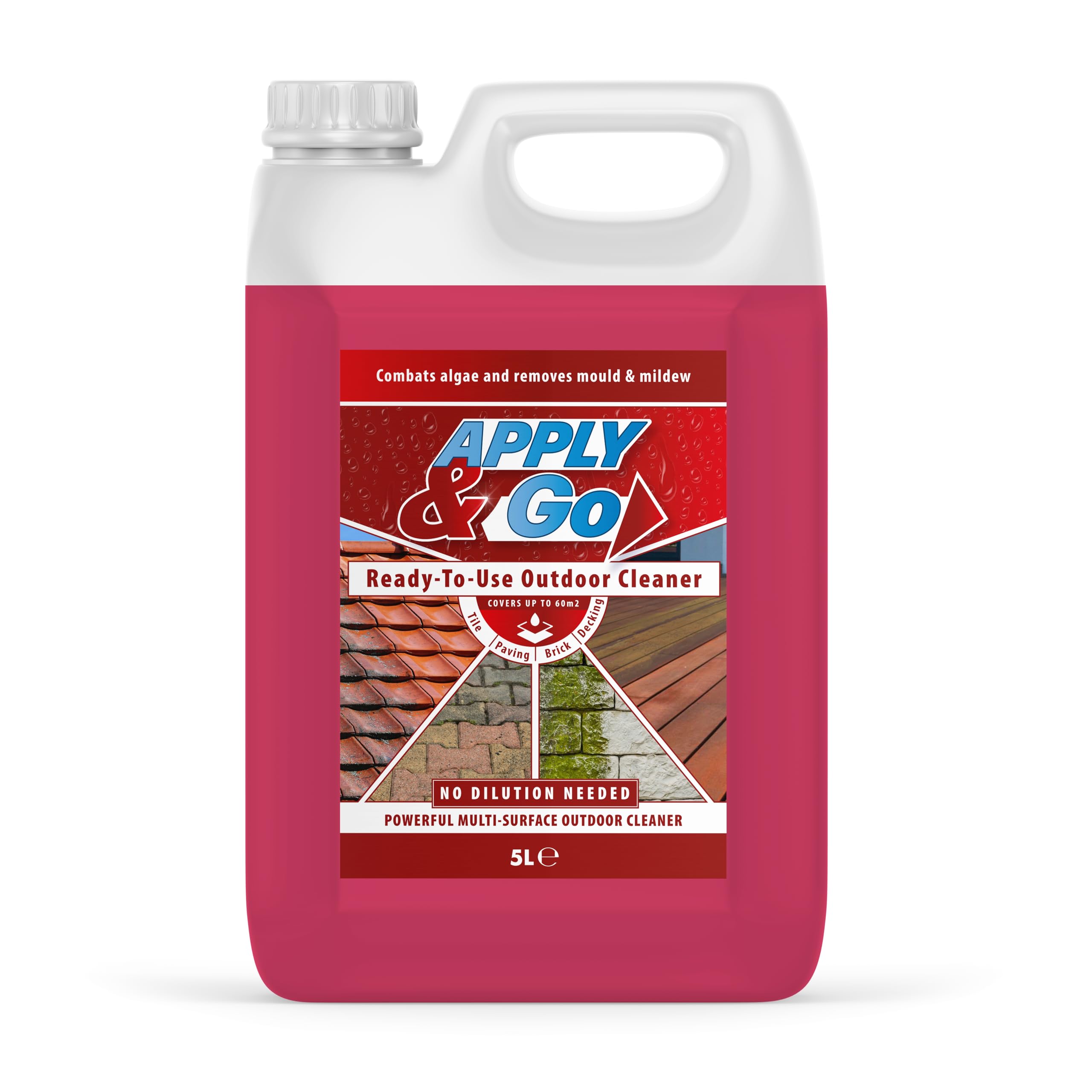 Apply & Go - Path and Patio Cleaner, Mould, Mildew, Lichen, Algae Remover - Ready To Use Outdoor Cleaning Treatment for Decking, Stone, Driveways, Rooftops - 5 Litre