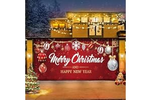 YIZUPTC 7 x 16 ft Christmas Garage Door Banner Decorations Ultra Large Christmas Holiday Garage Door Banner Cover Murals, Indoor and Outdoor Santa Winter Snowman Banner Garage Door Decoration