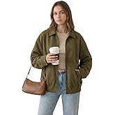 PHISOCKAT Faux Suede Jacket Women Oversized Casual Zip Up Long Sleeve Bomber Jackets Trendy Coat with Pockets