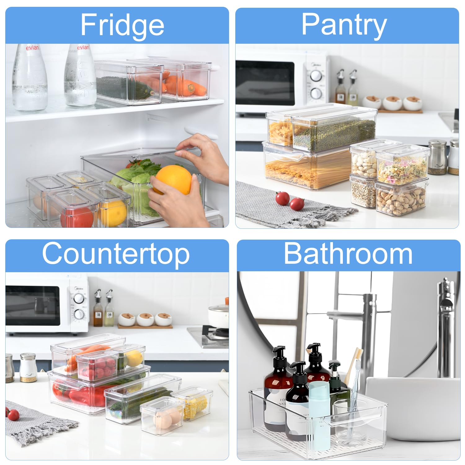 Pure Future 10-Pack Fridge Organizer – Stackable Refrigerator Storage Bins with Lids – BPA-Free Clear Fruit Storage Containers for Vegetables, Food & Drinks