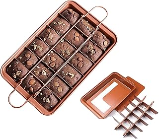 HomeMall Brownie Backform,kuchenform Brownie mit Trennwänden und Hebeboden Eckiges,Kohlenstoffstahl Brownie Tray zum Kuchen Backen