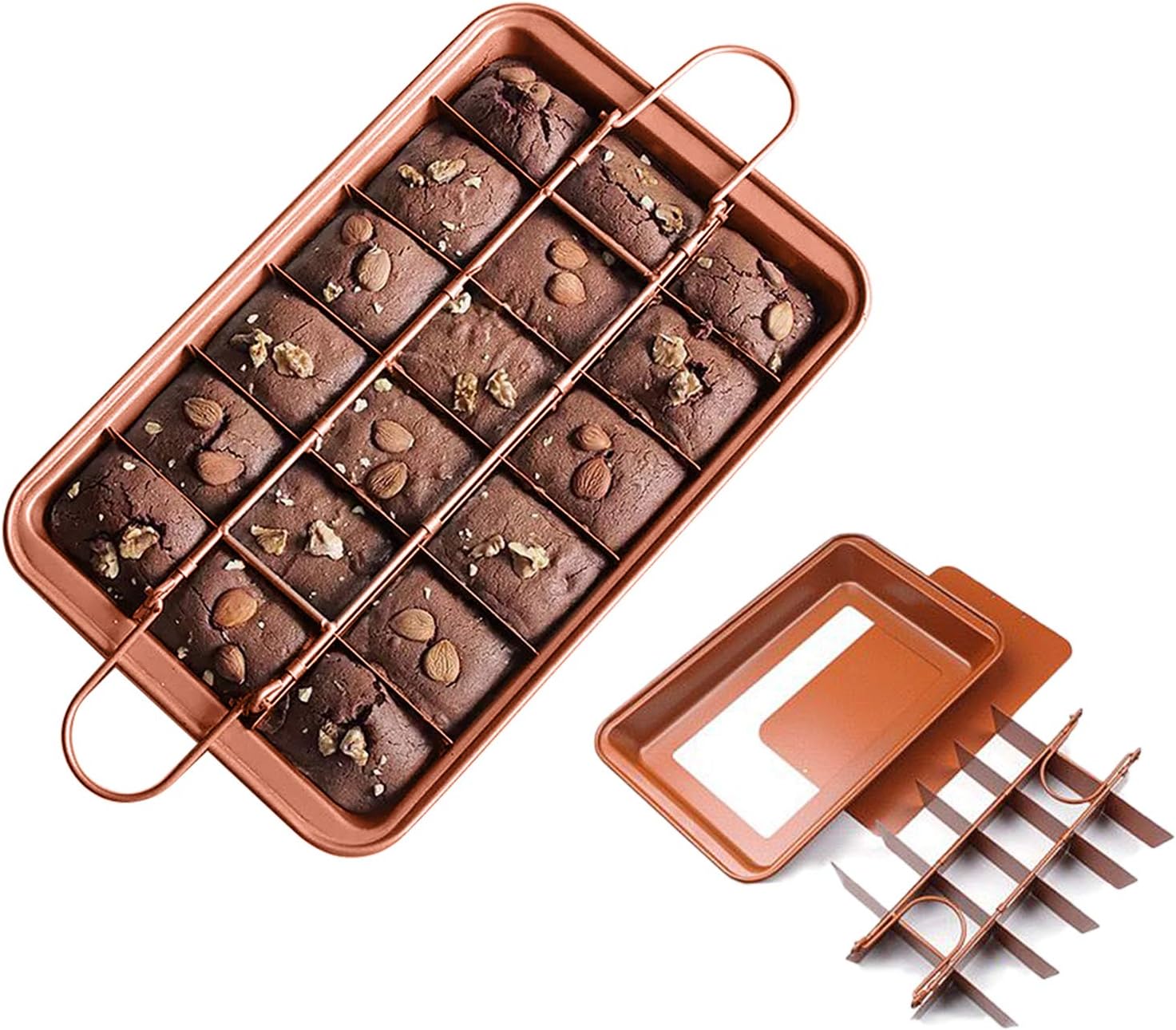 HomeMall Brownie Backform,kuchenform Brownie mit Trennwänden und Hebeboden Eckiges,Kohlenstoffstahl Brownie Tray zum Kuchen Backen