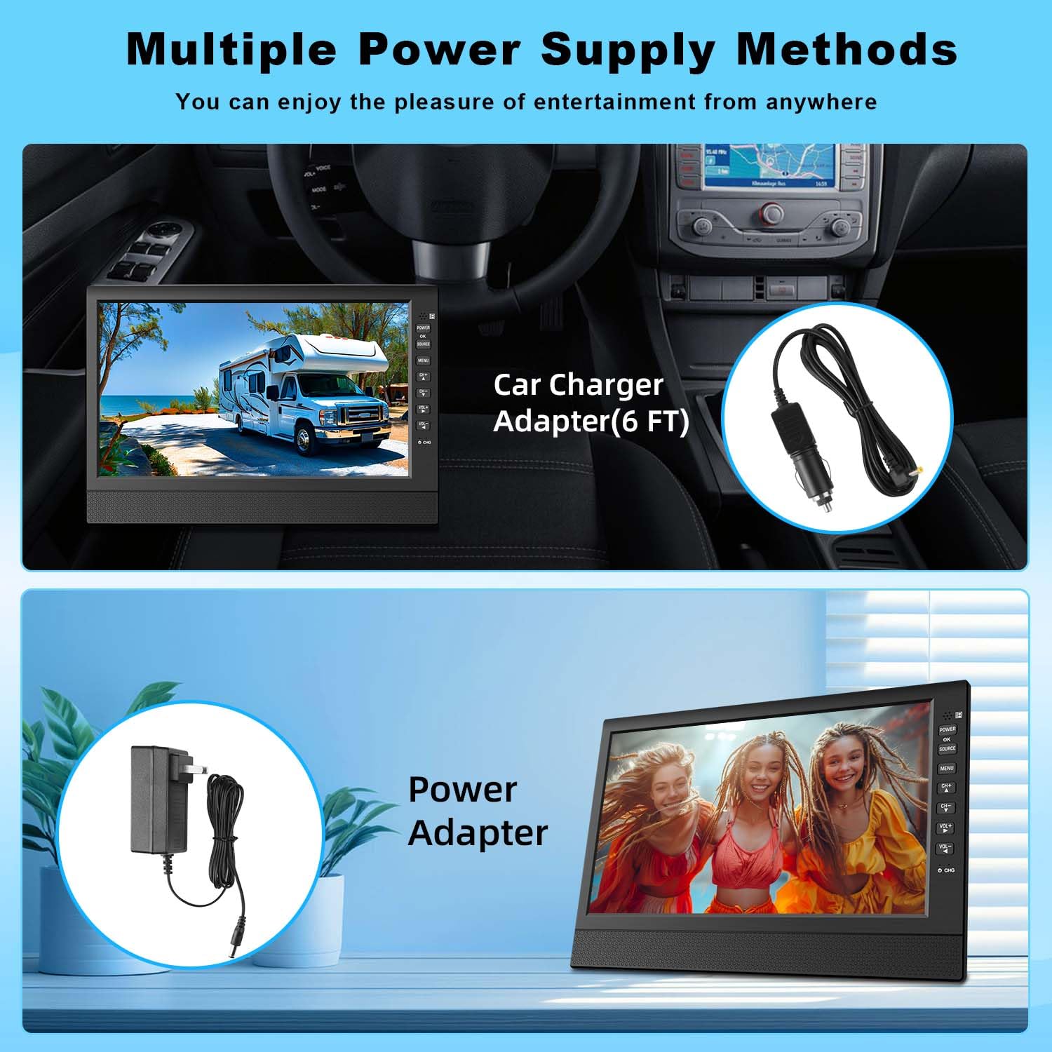 Feihe 12 Inch Small TV with HD Display, Antenna,HDMI,AV,USB Ports, Built-in Digital Tuner and Compact Design for Kitchen, RV, and Travel Use