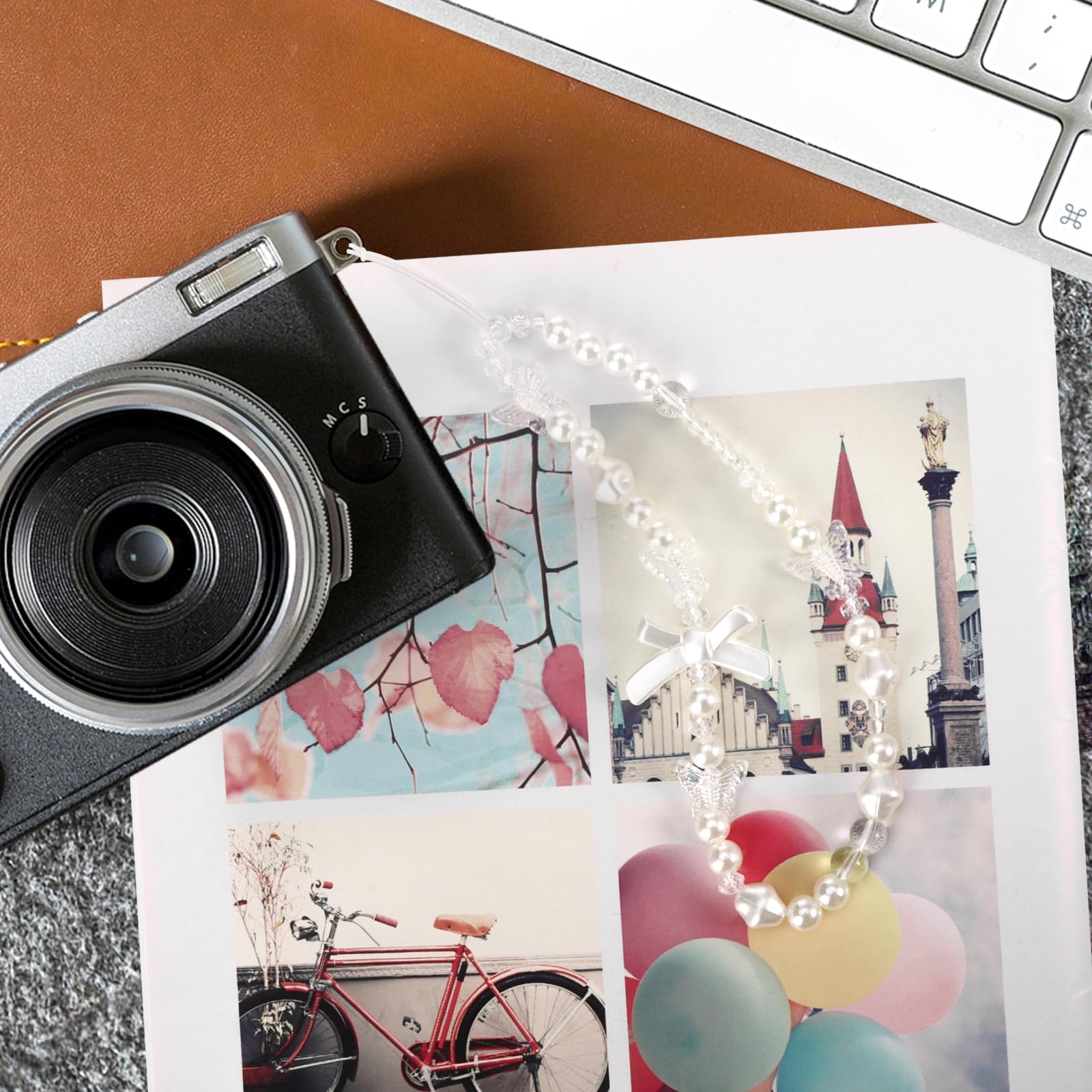 Draupnir 4pcs Phone Charms Strap, Butterfly Bow Camera Strap Wrist Beaded Phone Bracelet Wrist Straps, Pearl Bracelet Lanyard Keychain Charm for Women