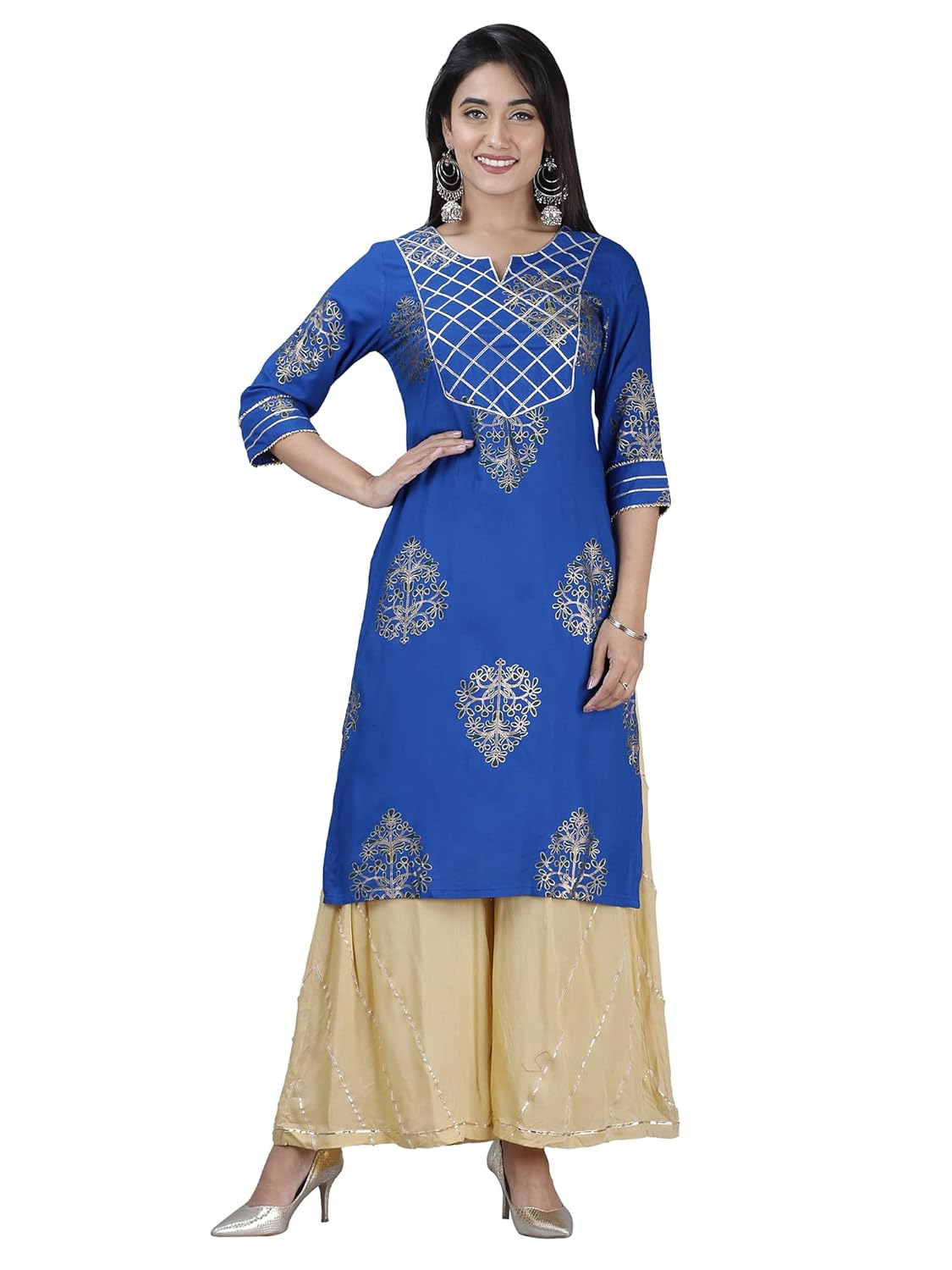 Buy Jaipur Kurti Women's Kurta and Plazo with Sweetheart Neck and