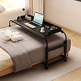 Overbed Desk with Desktop Enclosure and Wheels, Height and Length Adjustable Overbed Table Over Bed Desk King Queen Bed Table
