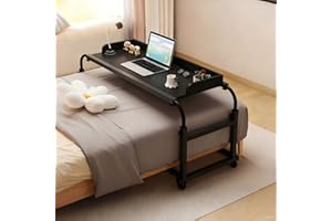 Overbed Desk with Desktop Enclosure and Wheels, Height and Length Adjustable Overbed Table Over Bed Desk King Queen Bed Table