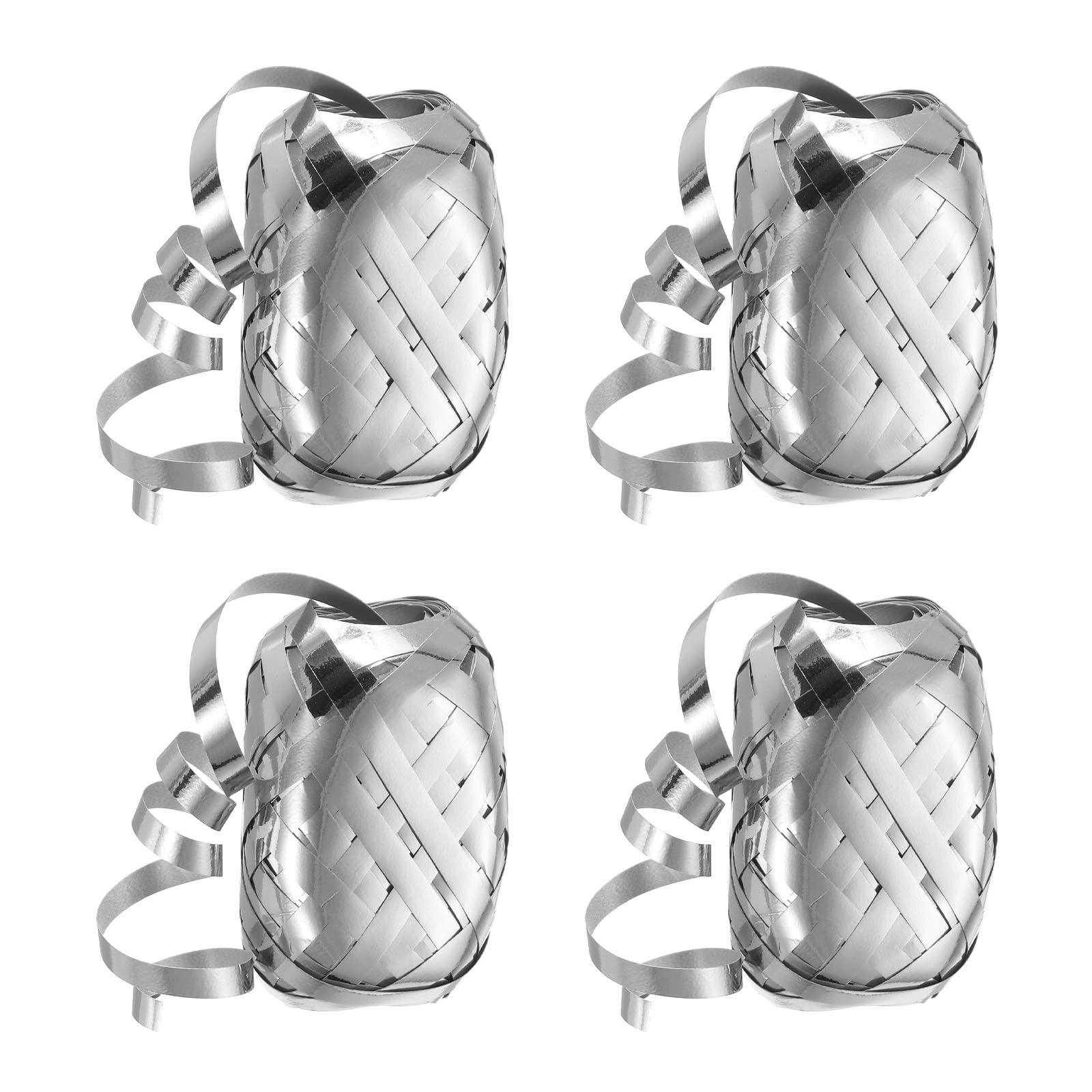 PATIKIL 4pcs Curling Ribbon Crimped Balloon String Shiny Metallic 5mm 10m for Christmas Wedding Gift Crafts Florists Decoration Silver