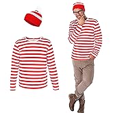 Haysandy Adult Men Halloween Costume Set Red and White Striped Tee Shirt Hat Outfit Suit Set Funny Cosplay Sweatshirt Costume