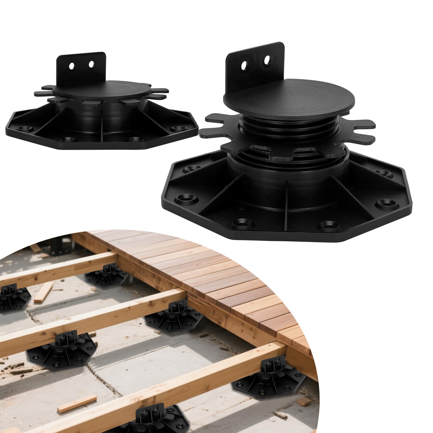 Photo 1 of 30 Pack Deck Support Pedestal, Deck Support Plastic Adjustable Pedestal Adjustable Height from 1-3/16“ to 2-3/8”, Adjustable Deck Support for WPC Floating Deck Platforms (Unilateral Keel Slot)