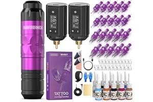Wormhole Tattoo Gun Tattoo Kit with Wireless Tattoo Machine, 2PCS 1,200mAh Capacity Tattoo Batteries, 20 Cartridge Needles with Finger Ledge, Ink Color Set for Artists-Purple