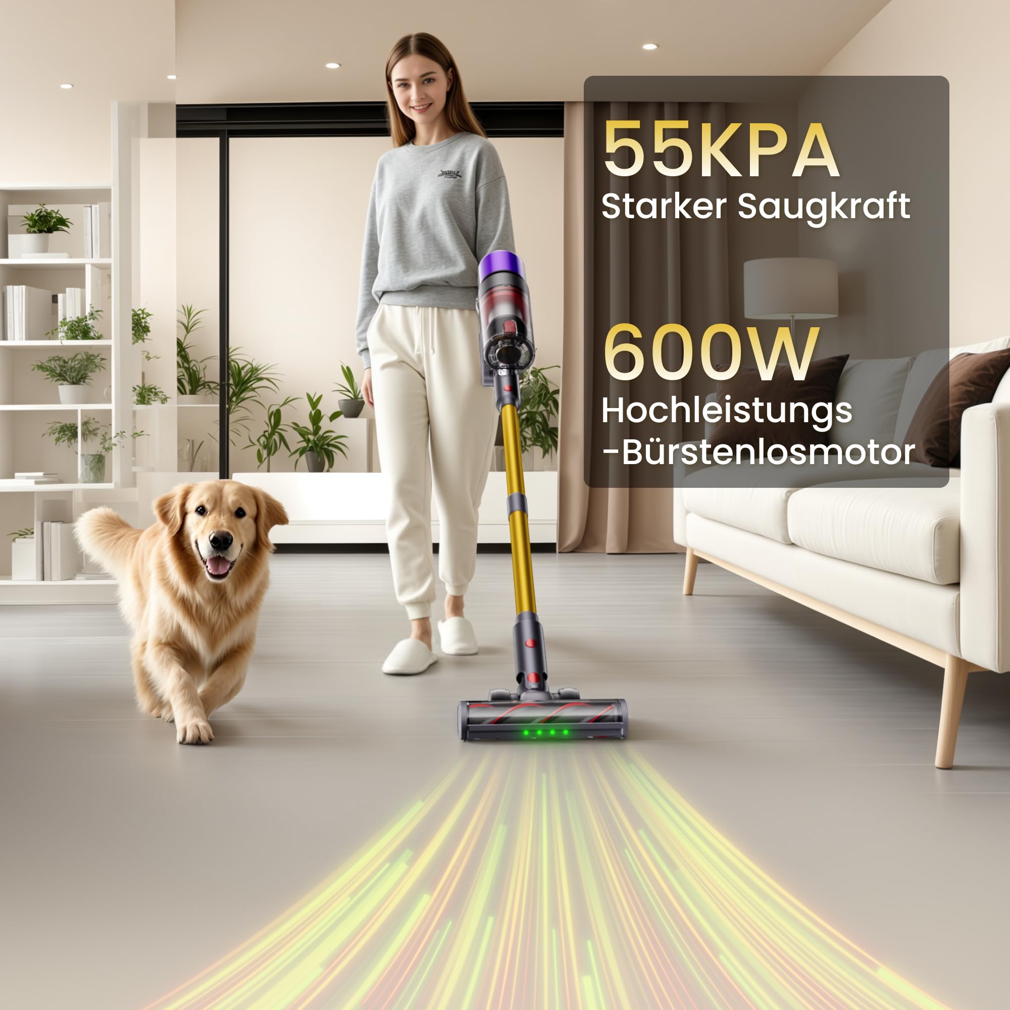 ISWEEPR X7 Akku Staubsauger 55Kpa/600W/80Min, Staubsauger Kabellos mit LED Display, Akkustaubsauger Selbstladender, Anti-Tangle-Bürste, Automatikmodus für Teppich Tierhaare Hartböden 2