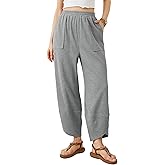 Tomosc Womens Baggy Wide Leg Pants Summer Casual Elastic Waist Palazzo Harem Pants with Pockets