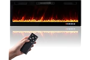 Electric Fireplace Wall Mounted 50 Inch Insert Fireplaces 750/1500W Recessed Heaters with Remote Control Touch Screen Timer Adjustable 10 Flame Colors and Speed Home Decor Low Noise Realsmart Black