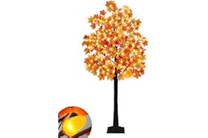 Uieke 6FT 96LED Lighted Fall Maple Tree Artificial Fall Tree with 24PCS Pine Cones Lights 8 Modes Thanksgiving Fall Decorations for Home Autumn Decor Indoor Outdoor