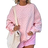 Cioatin Women Oversized Ditsy Floral Crewneck Sweatshirt Lightweight Fleece Drop Shoulder Pullover Y2K Aesthetic Fall Outfits