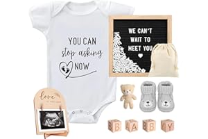 SYTUHETE 9 Pcs Pregnancy Announcements Baby Announcement Sign, Include Felt Letter Board Baby Bodysuit Shoes and Wooden Sign Coming Soon Baby Surprise Announcement for Grandparents Partner Gift Family Reveal