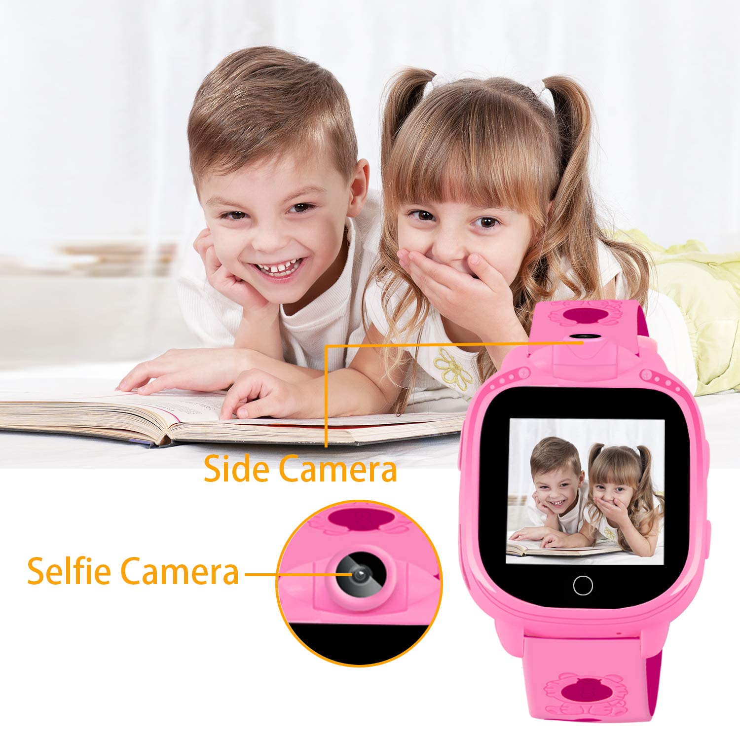 Kids Smart Game Watch with 90°Rotatable Camera Touch Screen Digital Wrist Watch Smartwatch for Girls Kids Electronic Learning Toys(Pink)