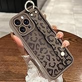 MOWIME Compatible with iPhone 16 Pro Max Case with Wrist Strap, [Upgraded] Adjustable Wristband Kickstand Case for Women Girls, Cheetah Print Shockproof Silicone Protective Cover 6.9 inch, Brown