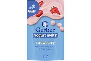 Gerber Stage 3 Baby Food Snacks, Strawberry Yogurt Melts, Freeze Dried Yogurt and Fruit Snacks for Babies, Baby Led Feeding, 7-Pack