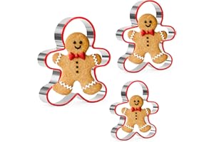 Gingerbread Man Cookie Cutters Set, 3 PCS Gingerbread Man Biscut Cutters Set Stainless Steel Christmas Cookie Cutters with Re