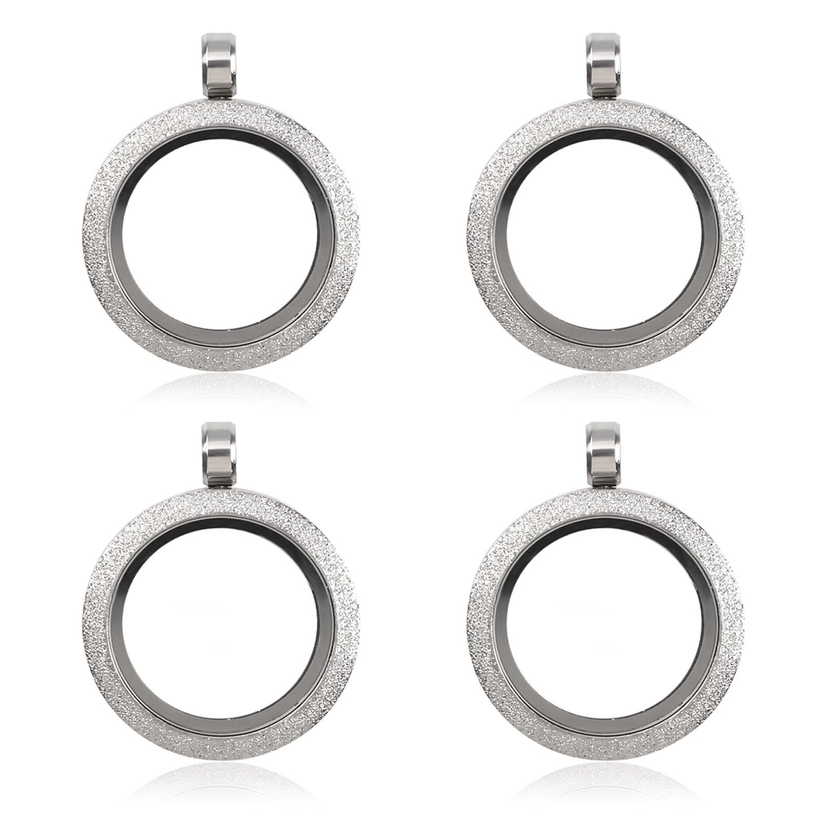WANDIC Photo Charms, Set of 4 Silver Stainless Steel Round Memory Locket Pendant Bridal Wedding Bouquet Charms for Photo or Wedding, 25mm